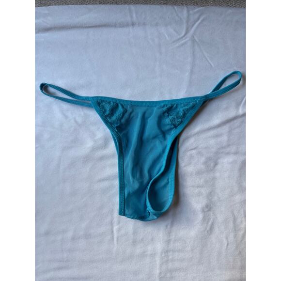 NWOT René Rofé Vintage Teal Mesh Brazilian High Cut Panty Lace Insets Size S - Picture 2 of 3